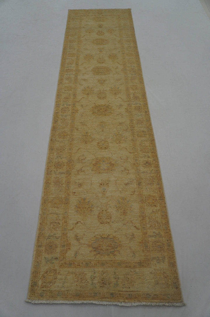 10 ft Vintage Oushak Runner Muted Beige Turkish Hand knotted Wool rug - Yildiz Rugs