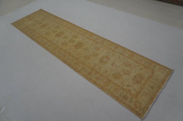 10 ft Vintage Oushak Runner Muted Beige Turkish Hand knotted Wool rug - Yildiz Rugs