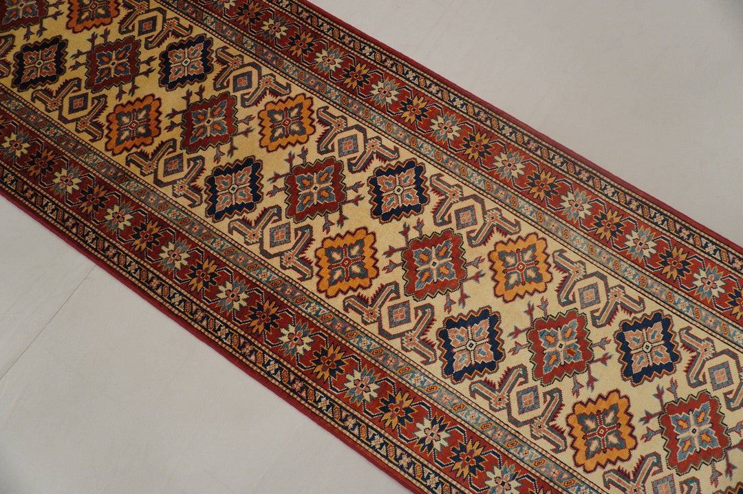 10 Ft Vintage Shirvan runner Rug Beige Kazak hand knotted wool runner - Yildiz Rugs