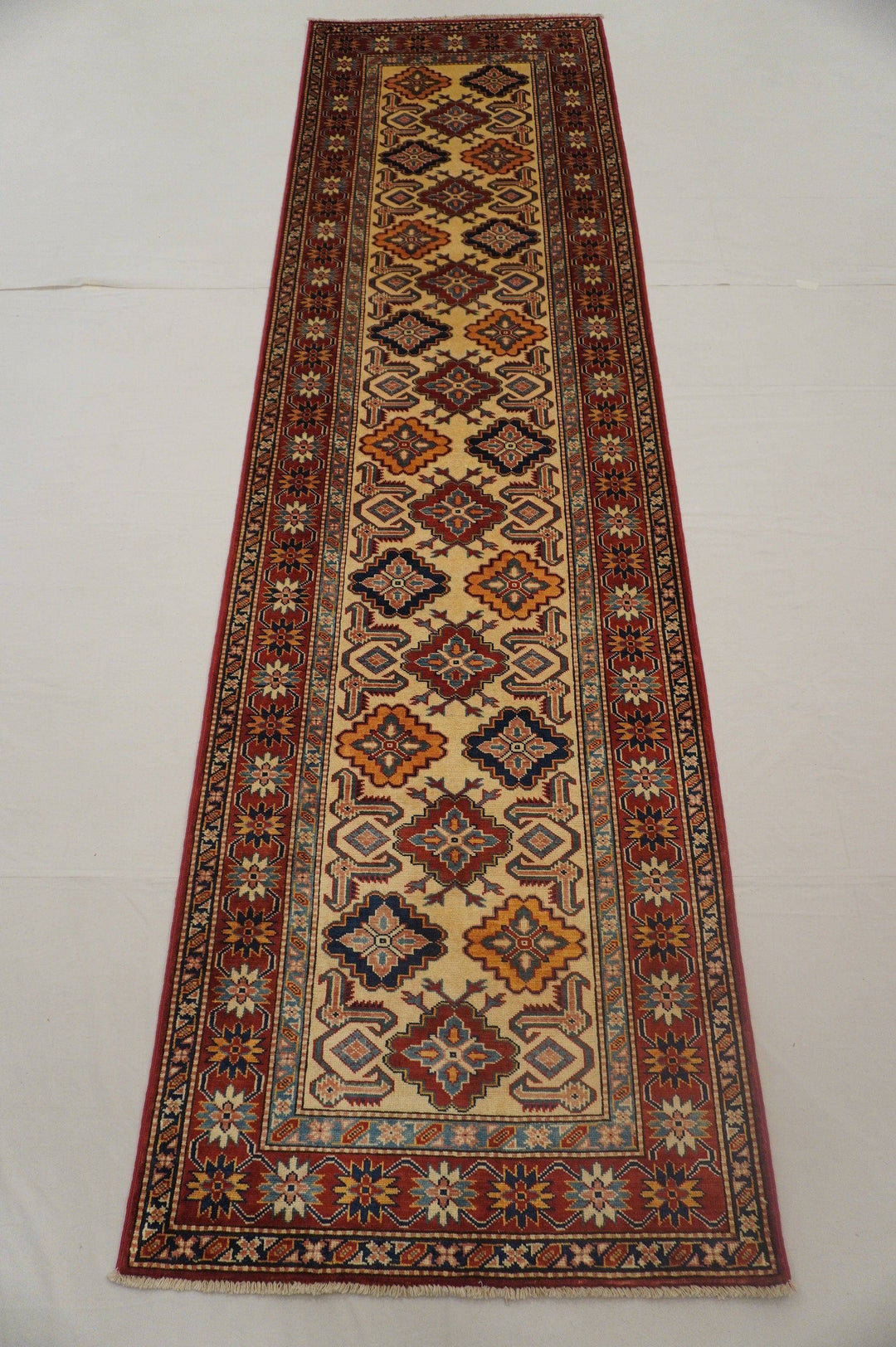 10 Ft Vintage Shirvan runner Rug Beige Kazak hand knotted wool runner - Yildiz Rugs