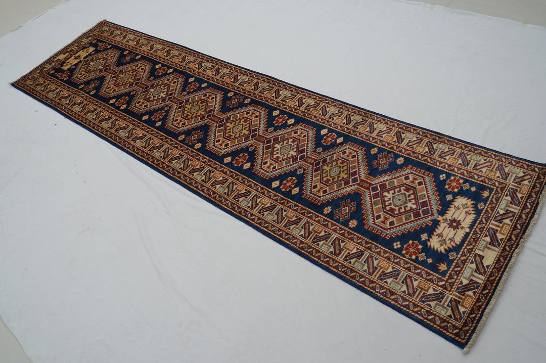 10 ft Vintage Shirvan runner Rug Blue Afghan Handmade wool carpet - Yildiz Rugs