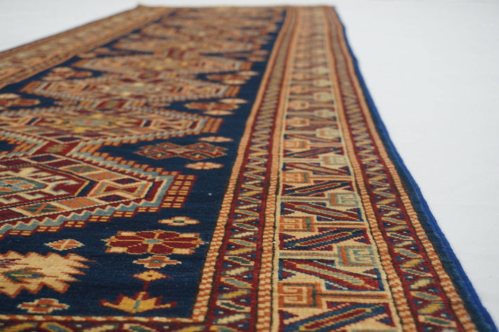 10 ft Vintage Shirvan runner Rug Blue Afghan Handmade wool carpet - Yildiz Rugs