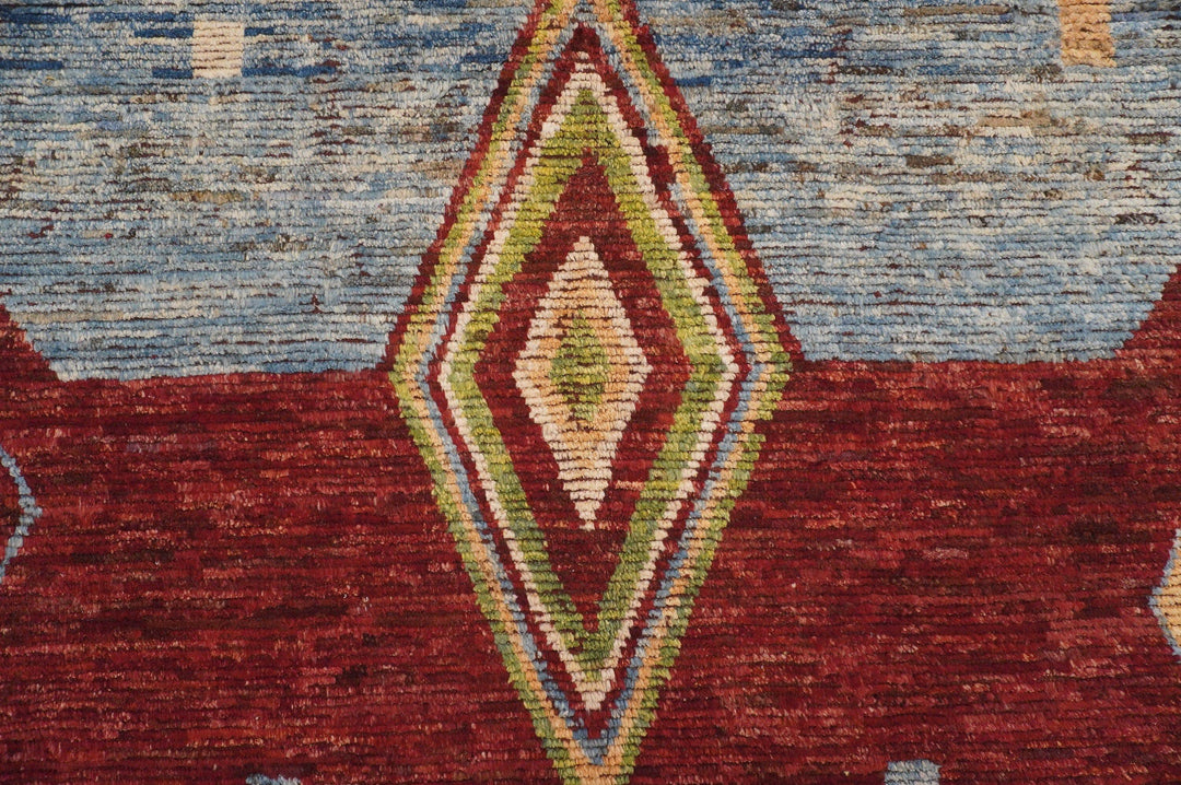 10x14 Berber Area Rug Blue Maroon Orange Moroccan Beni Ourain Rug - Yildiz Rugs