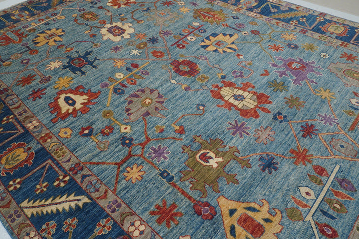 10x14 Blue Hand Knotted Turkish Oushak Rug - Yildiz Rugs