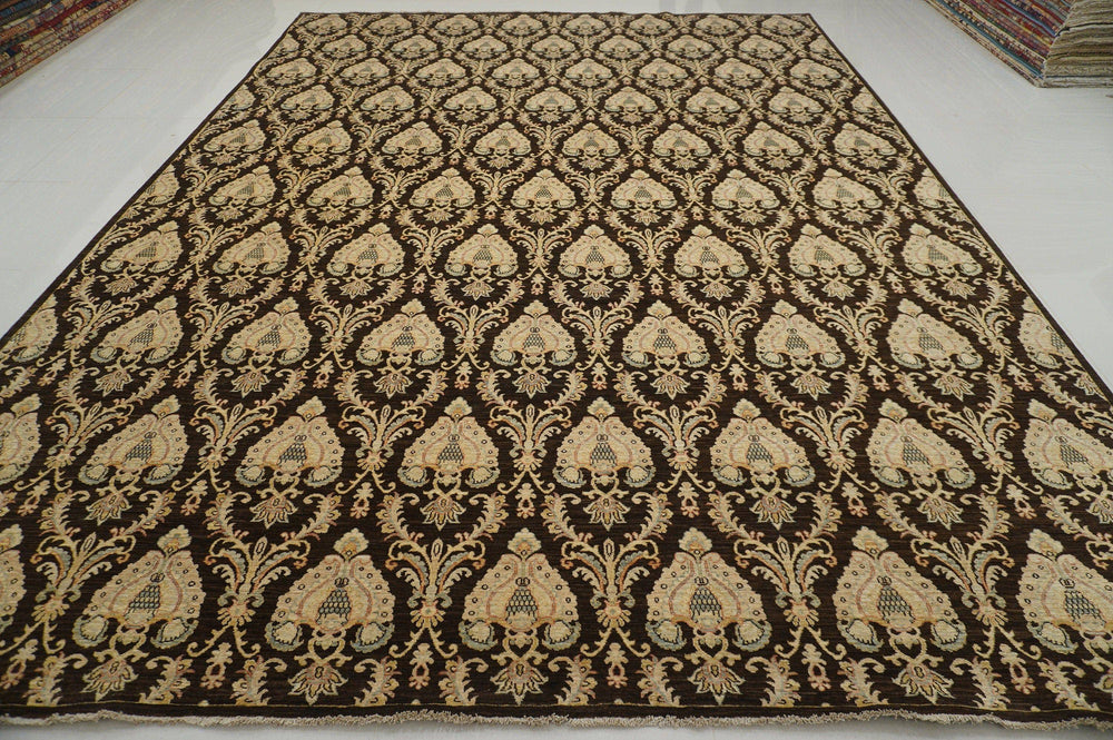 10x14 Tabriz Area Rug Dark Brown Persian Hand knotted wool rug - Yildiz Rugs