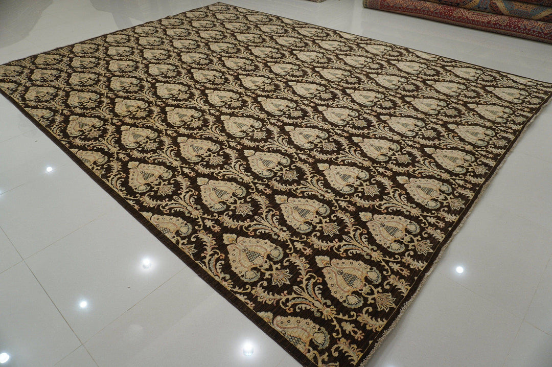 10x14 Tabriz Area Rug Dark Brown Persian Hand knotted wool rug - Yildiz Rugs