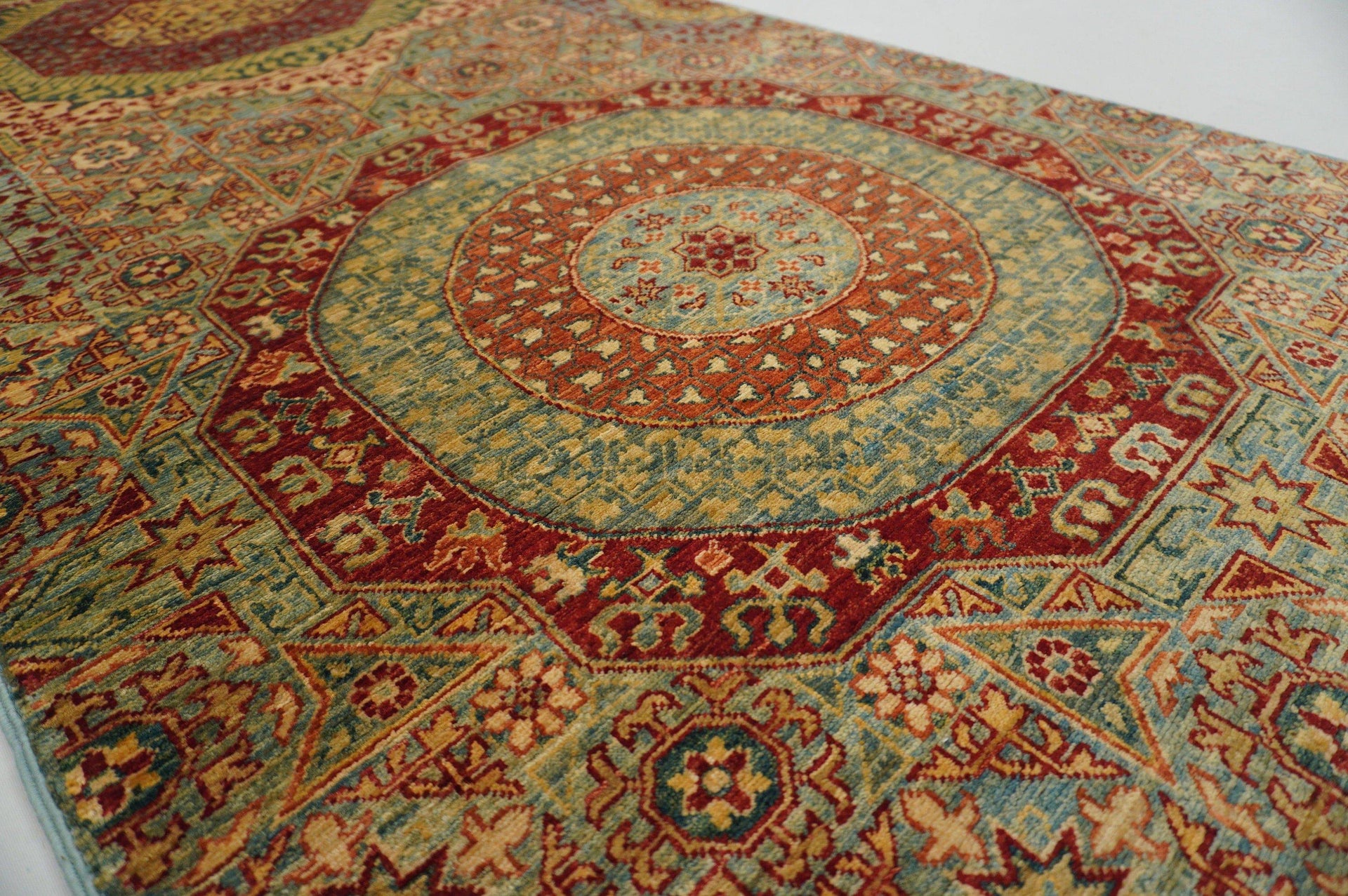 17 Ft. Blue Turkish Fine Quality Hand Knotted Wool Mamluk Runner rug - Yildiz Rugs