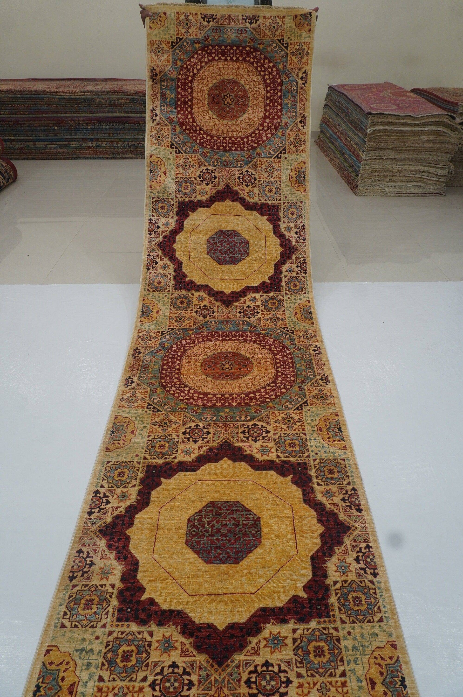 19 Ft Mamluk Beige Turkish Hand knotted Wool Extra Long Runner Rug - Yildiz Rugs