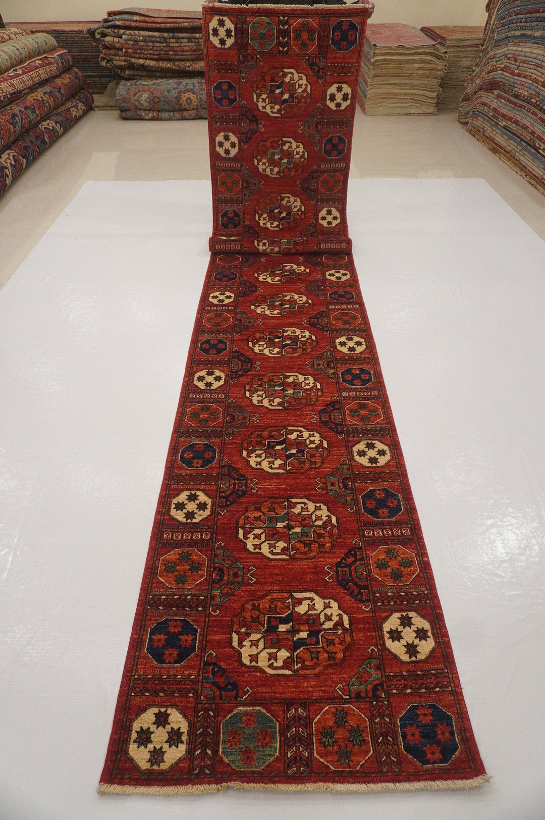 16 ft Tekke Red hand knotted Wool Tribal Long Runner Rug - Yildiz Rugs