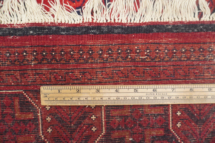 2'6 x 9'2 ft Vintage Belgic Red Afghan Hand knotted Wool Runner - Yildiz Rugs