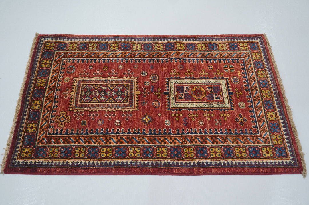 2'7x4'0 Red Tribal Afghan Hand knotted Accent Rug - Yildiz Rugs