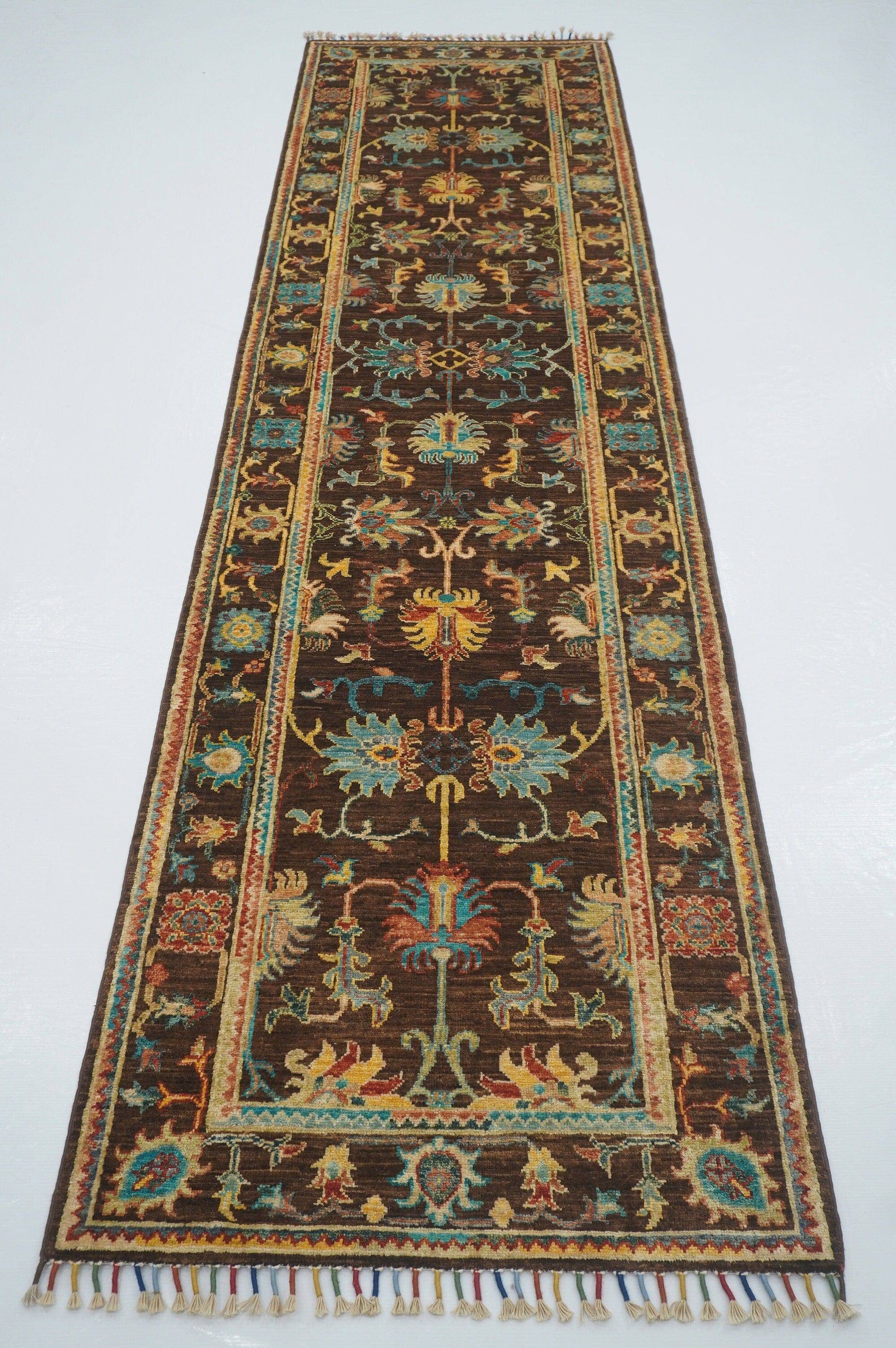 2'9x10'1 ft Brown Waziri Afghan Hand knotted Runner Rug - Yildiz Rugs