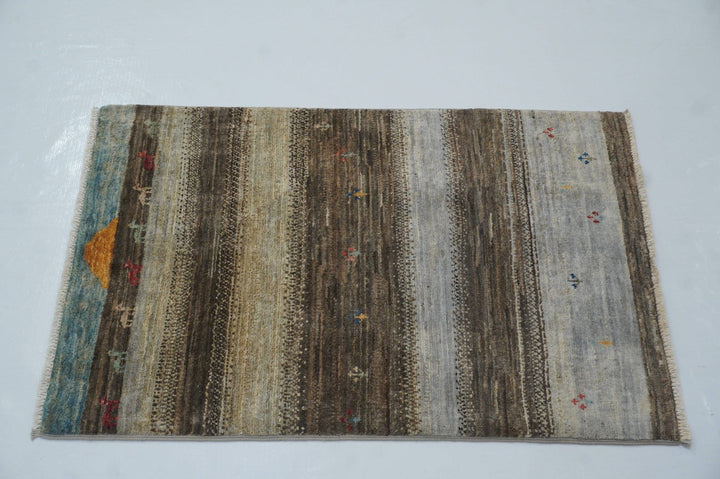 2x3 Gabbeh Gray Nomadic Tribal Landscape Hand knotted Accent Rug - Yildiz Rugs