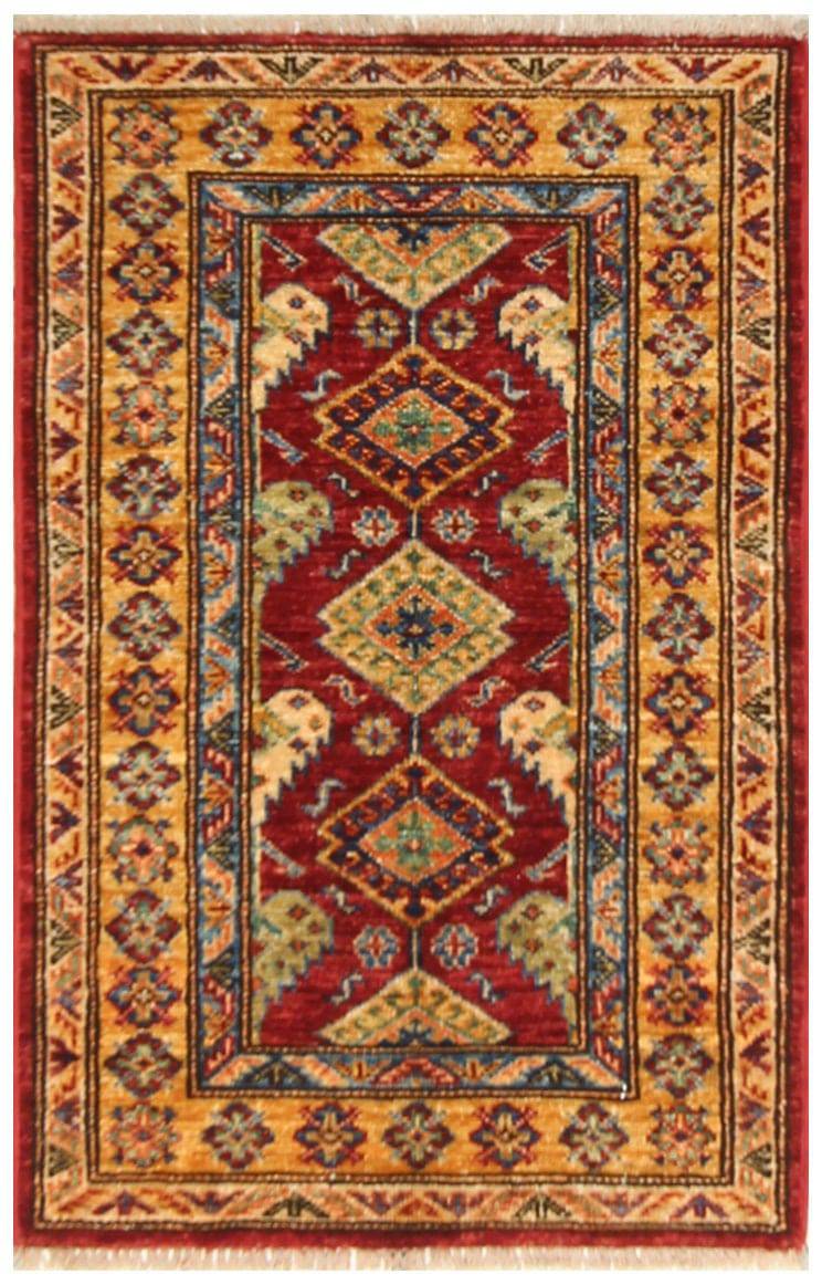 2x3 Red Kazak Afghan Hand knotted small accent rug - Yildiz Rugs