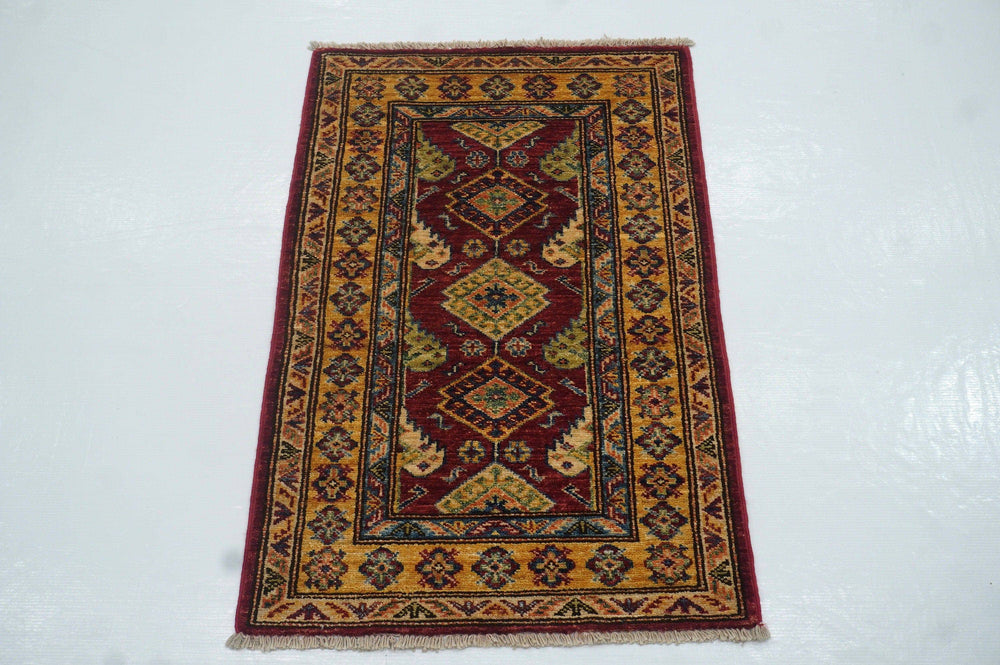 2x3 Red Kazak Afghan Hand knotted small accent rug - Yildiz Rugs