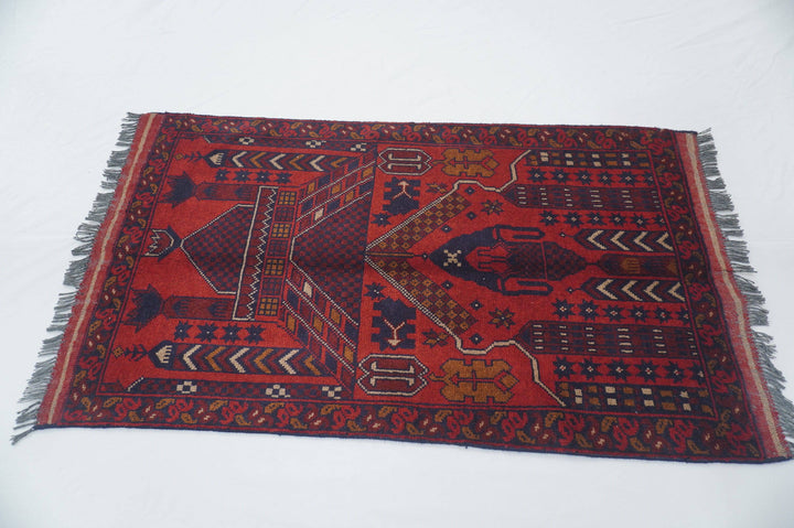 2x4 Red Afghan Hand Knotted Khal Muhammadi Prayer rug - Yildiz Rugs