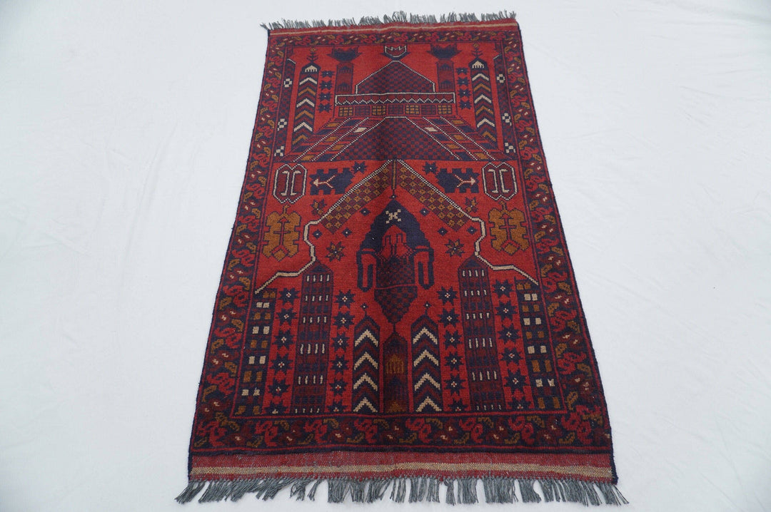 2x4 Red Afghan Hand Knotted Khal Muhammadi Prayer rug - Yildiz Rugs