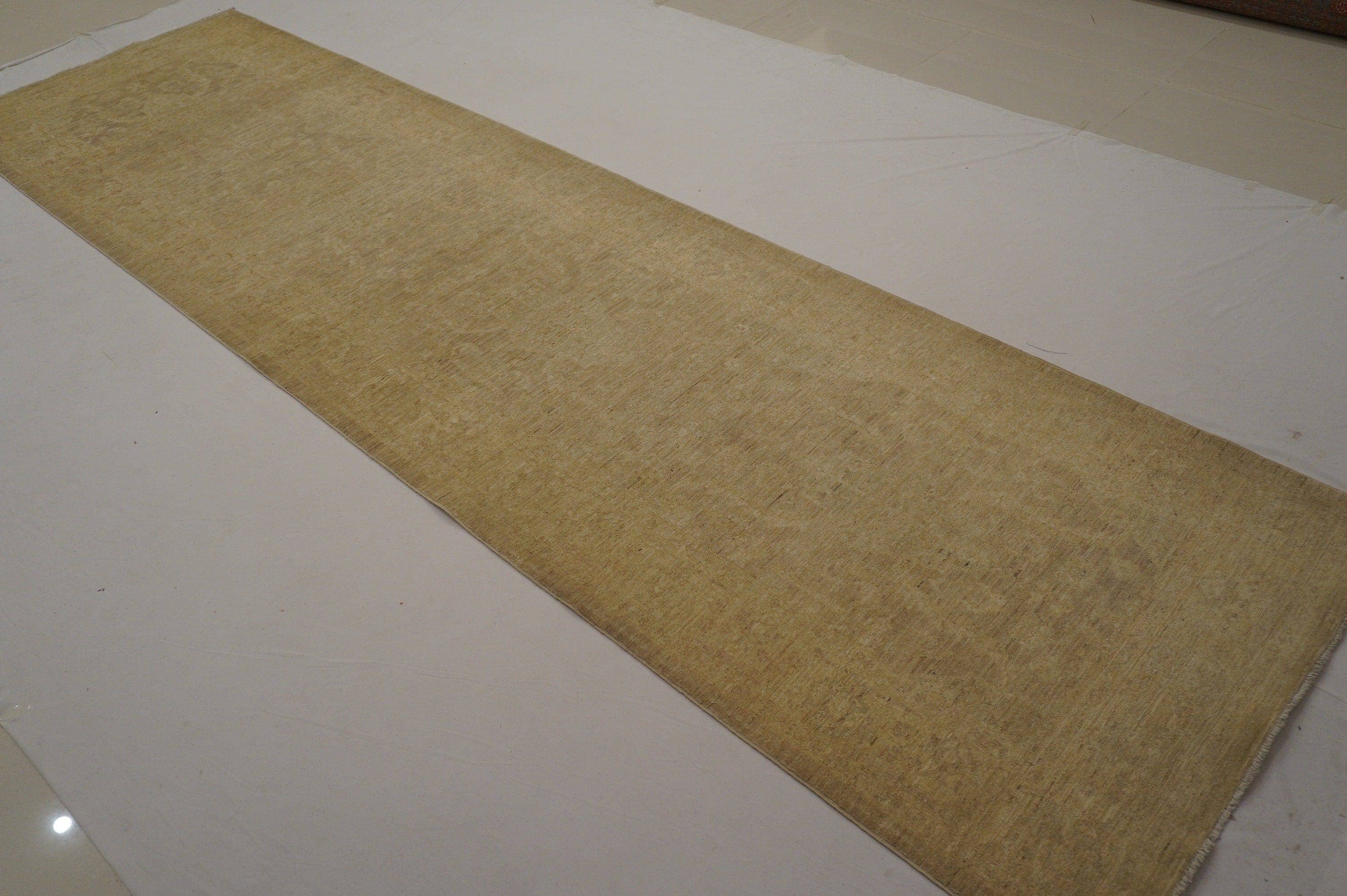 3x13 Vintage Turkish Muted Beige Hand knotted wool runner Rug - Yildiz Rugs