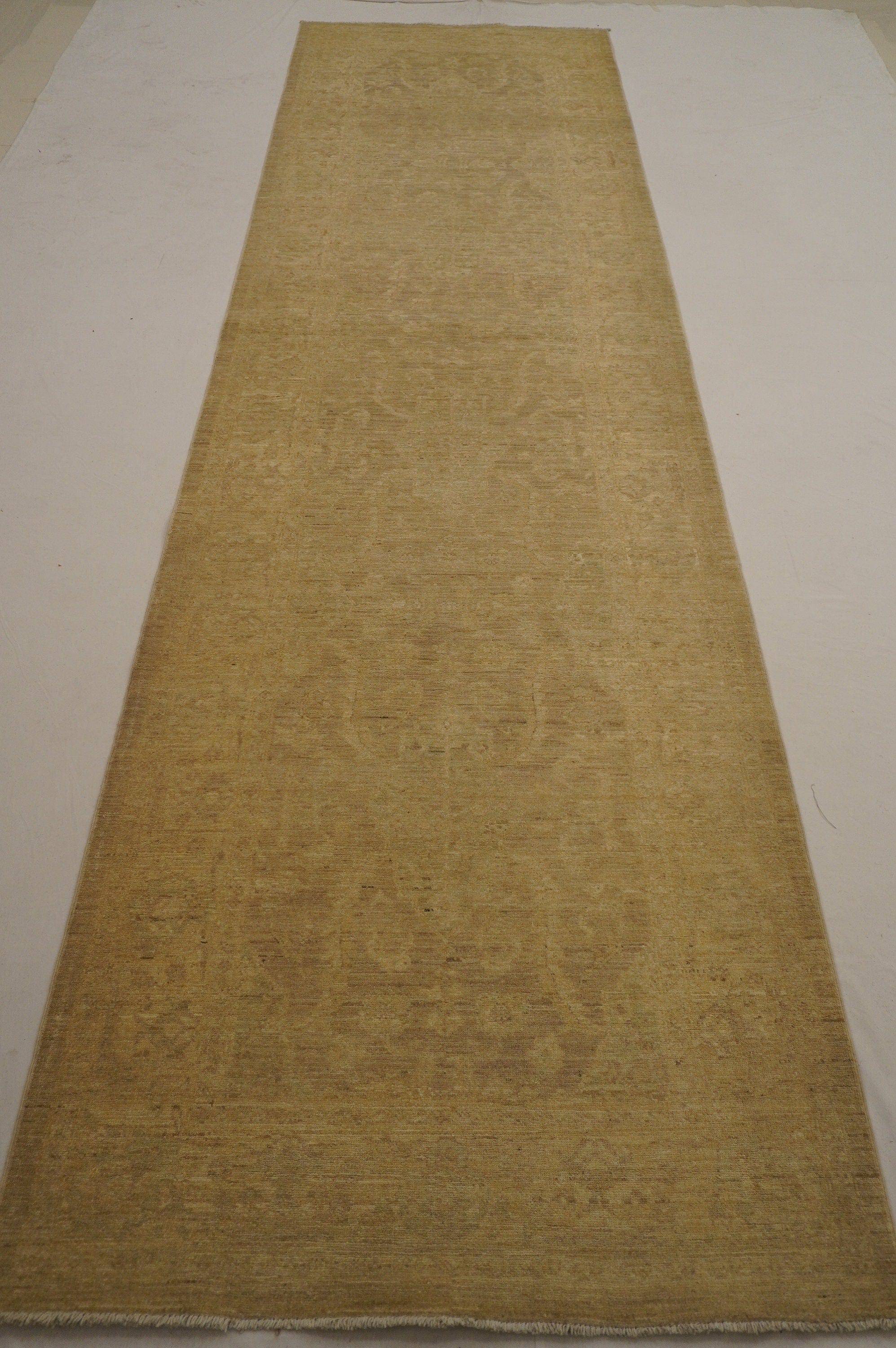 3x13 Vintage Turkish Muted Beige Hand knotted wool runner Rug - Yildiz Rugs