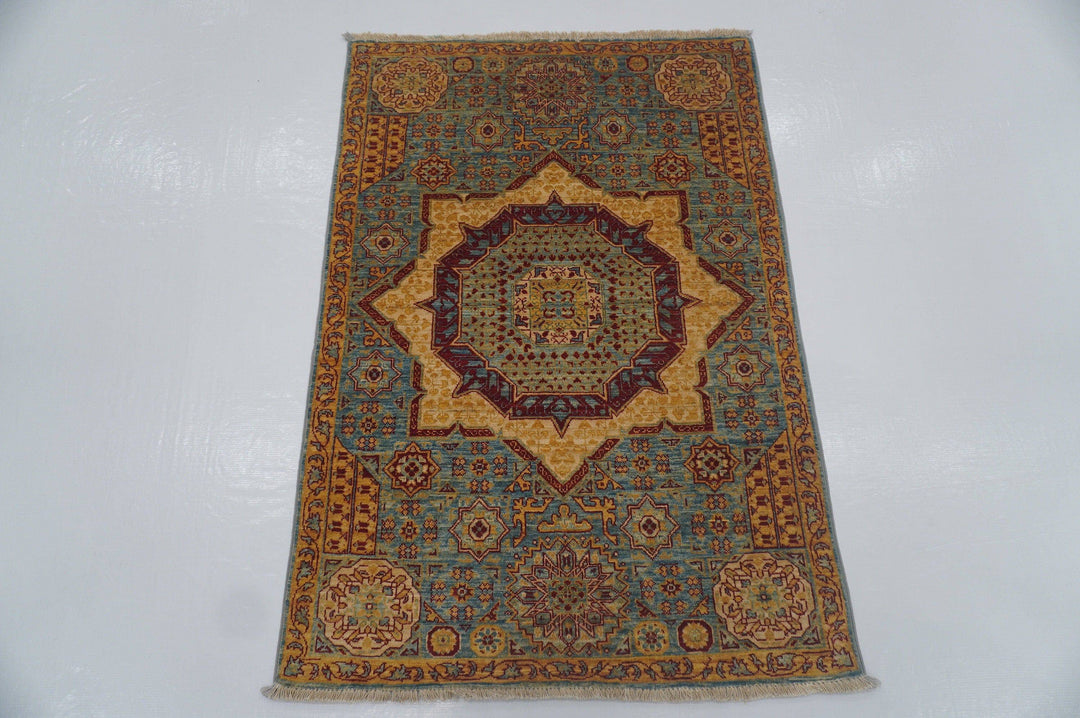 3x4 Blue Turkish Mamluk Hand knotted Rug - Yildiz Rugs