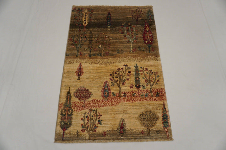 3x4 Gabbeh Light Brown Gray Hand Knotted Wool Landscape Area Rug - Yildiz Rugs