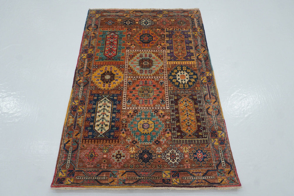 3x5 Brown Baluch Tribal Afghan Hand knotted Bohemian Area Rug - Yildiz Rugs