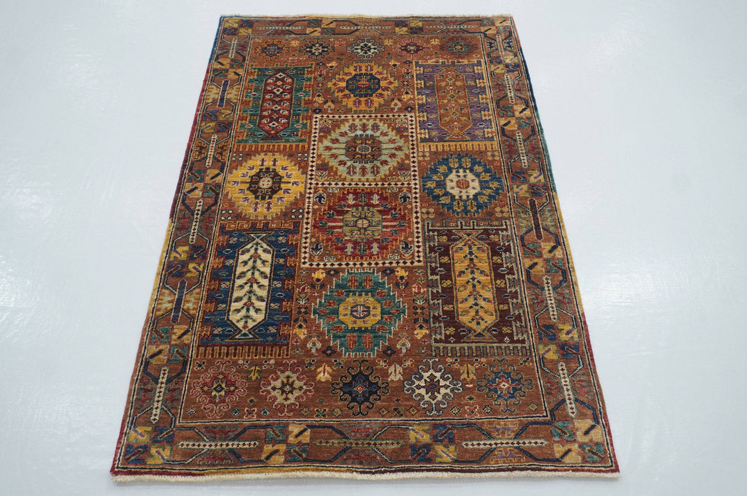 3x5 Brown Baluch Tribal Afghan Hand knotted wool Bohemian Area Rug - Yildiz Rugs