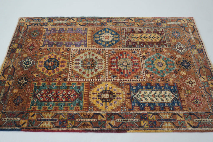 3x5 Brown Baluch Tribal Afghan Hand knotted wool Bohemian Area Rug - Yildiz Rugs