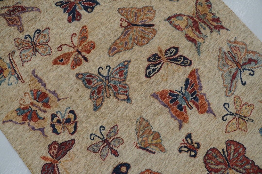 3x5 Butterfly Beige Gabbeh Afghan hand knotted Rug - Yildiz Rugs