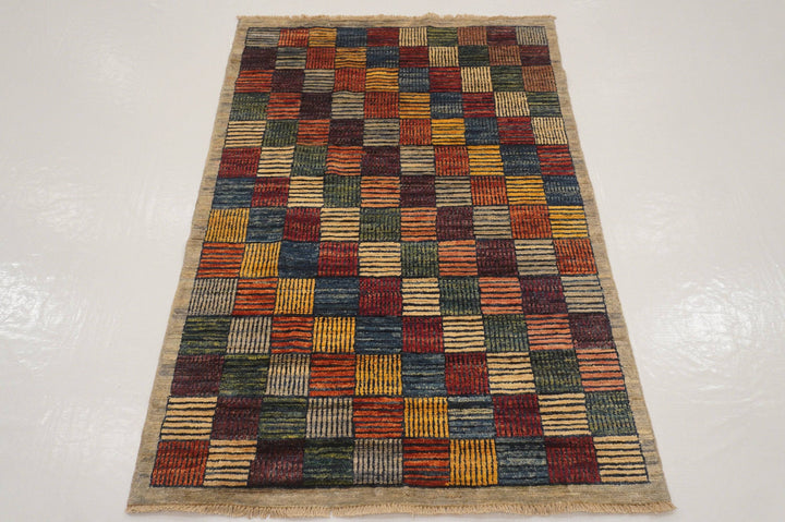 3x5 Checkered Multicolor Modern Box Afghan Hand knotted Rug - Yildiz Rugs