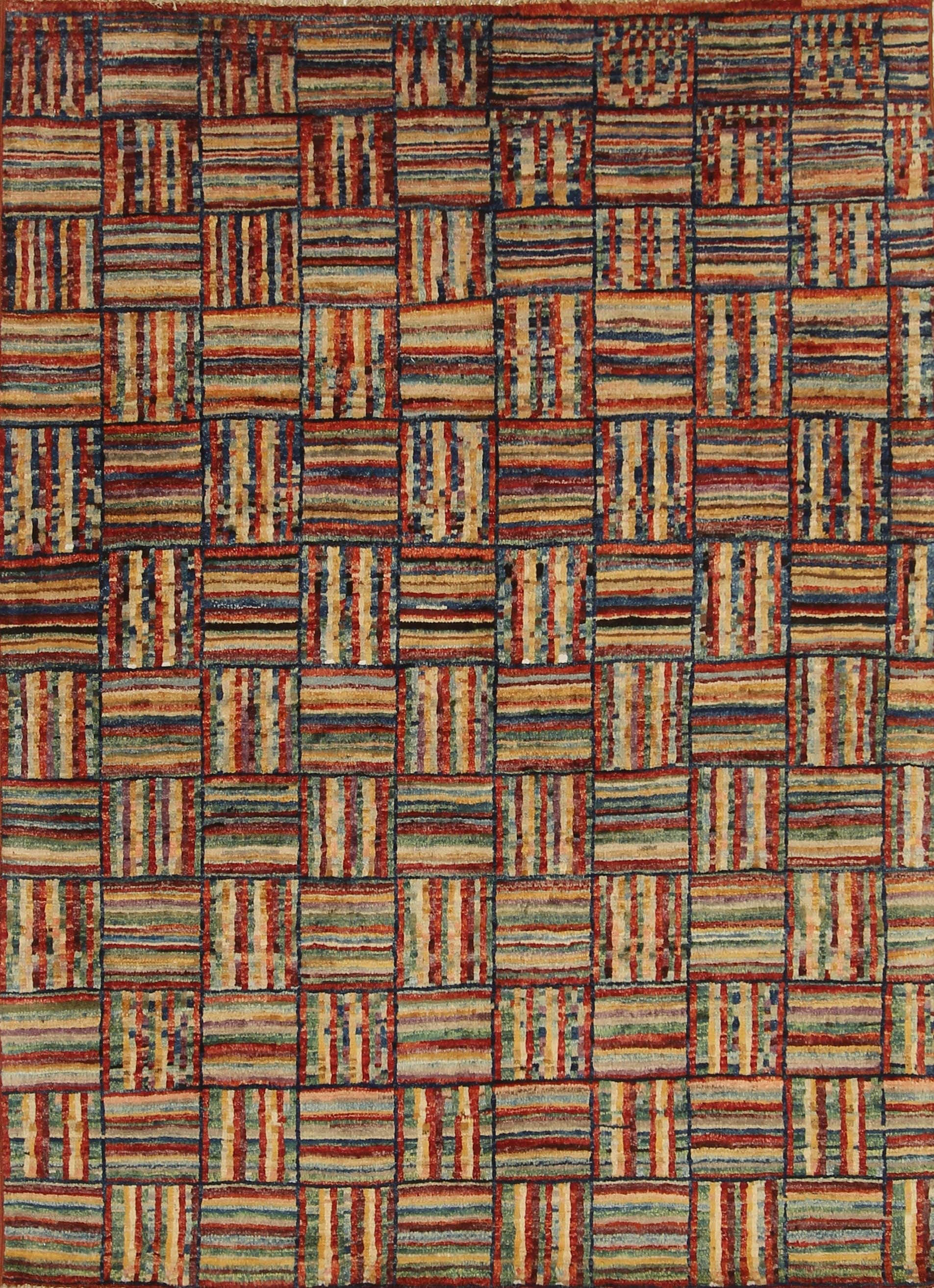 3x5 Checkered Multicolor Weave Box Afghan Hand knotted Rug - Yildiz Rugs