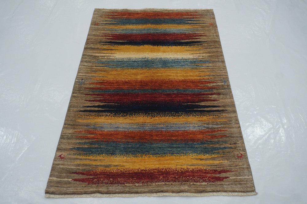 3x5 Gray Abstract Gabbeh Afghan Hand knotted Wool Area Rug - Yildiz Rugs