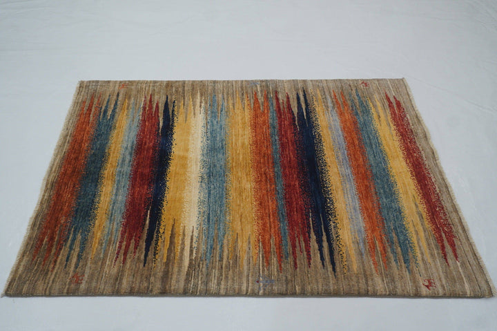 3x5 Gray Abstract Gabbeh Afghan Hand knotted Wool Area Rug - Yildiz Rugs