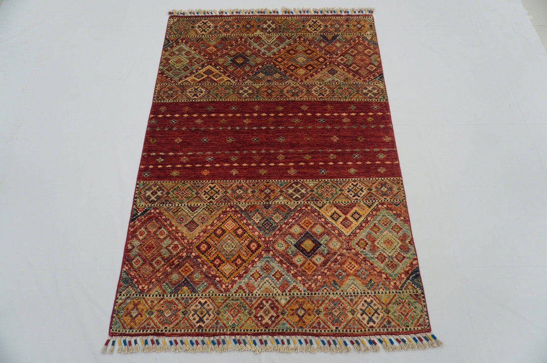 3x5 Red Afghan Oriental Hand knotted Area Rug - Yildiz Rugs