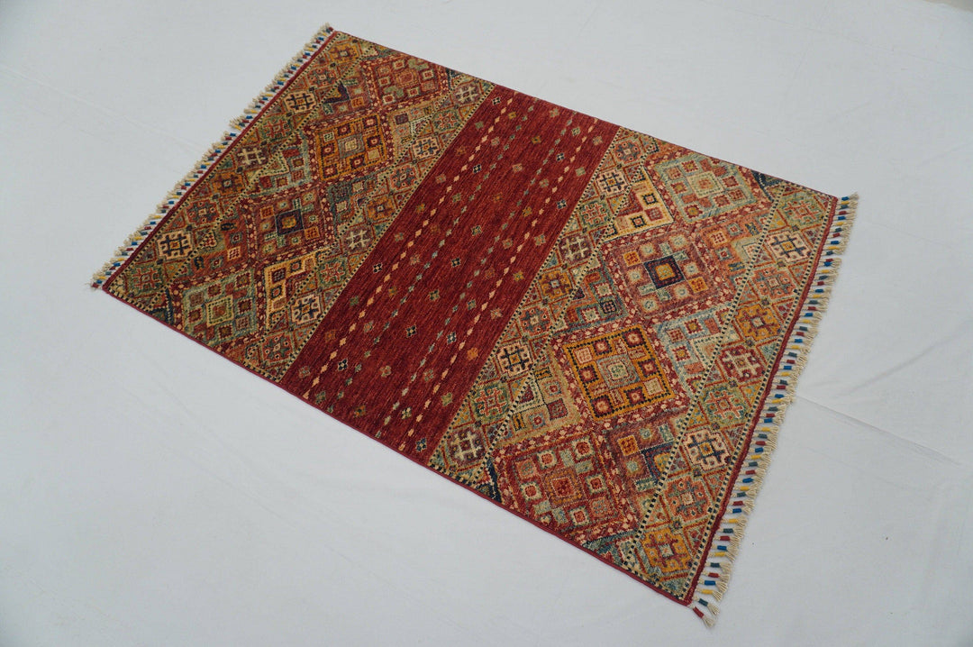 3x5 Red Afghan Oriental Hand knotted Area Rug - Yildiz Rugs