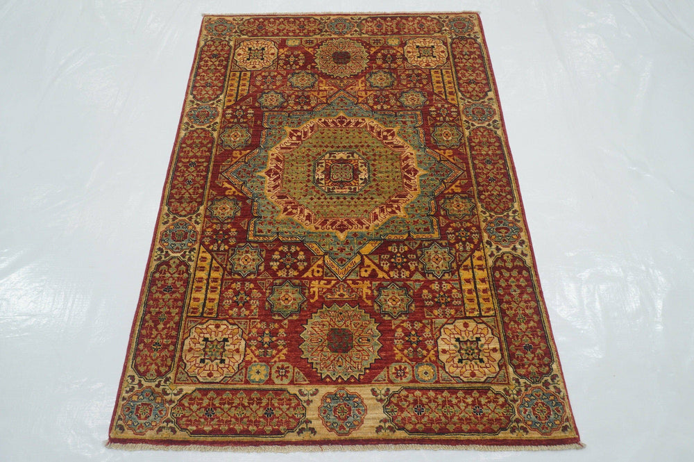 3x5 Vintage Mamluk Classic Red Hand knotted Wool Medallion Area Rug - Yildiz Rugs