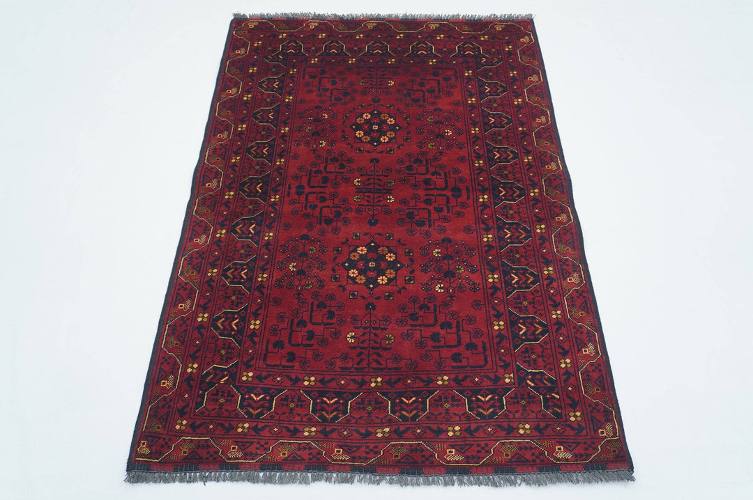 3x5 Vintage Red Afghan Handmade Wool Rug - Yildiz Rugs