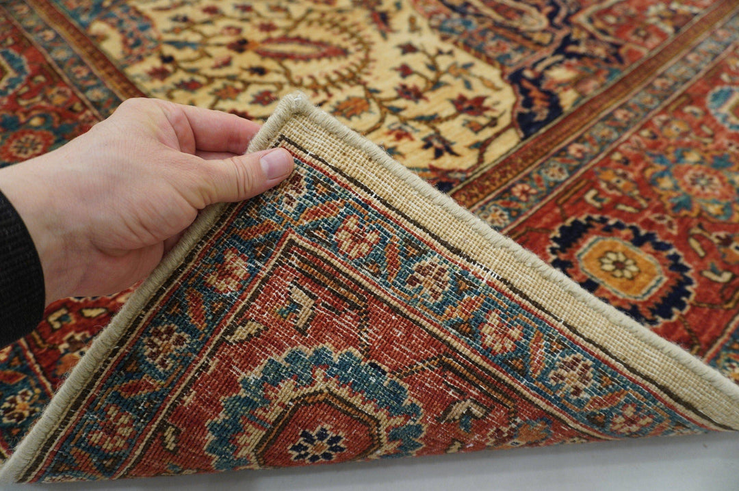 4x5 Vintage Beige Blue Red Persian Hand knotted wool Square rug - Yildiz Rugs