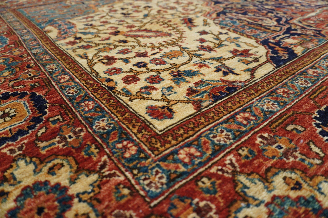 4x5 Vintage Beige Blue Red Persian Hand knotted wool Square rug - Yildiz Rugs