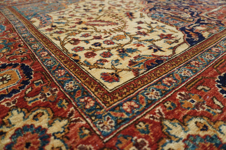 4x5 Vintage Beige Blue Red Persian Hand knotted wool Square rug - Yildiz Rugs