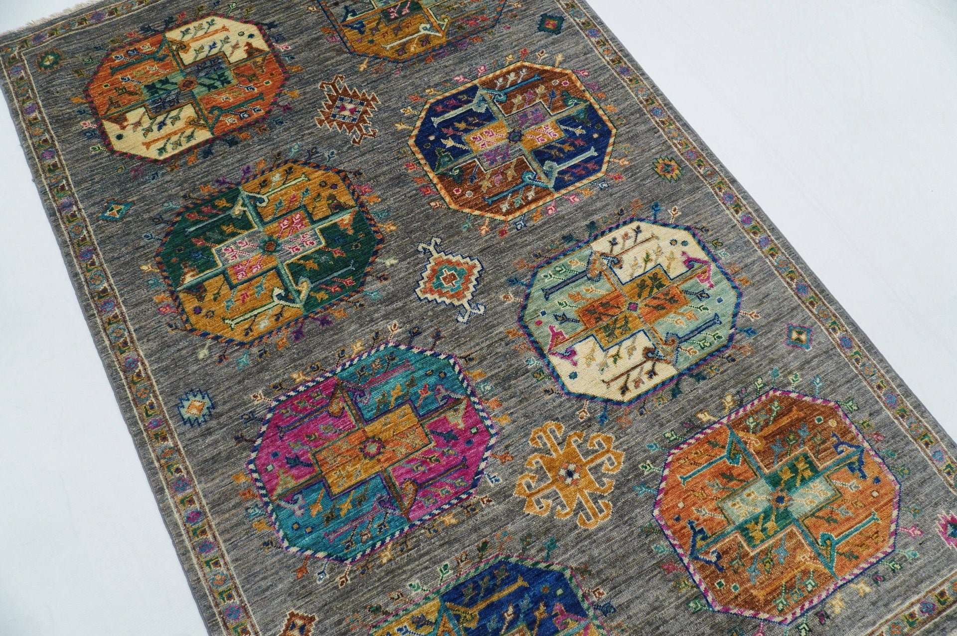 4x6 Ersari Gray Modern colors Afghan hand knotted Wool Area Rug - Yildiz Rugs