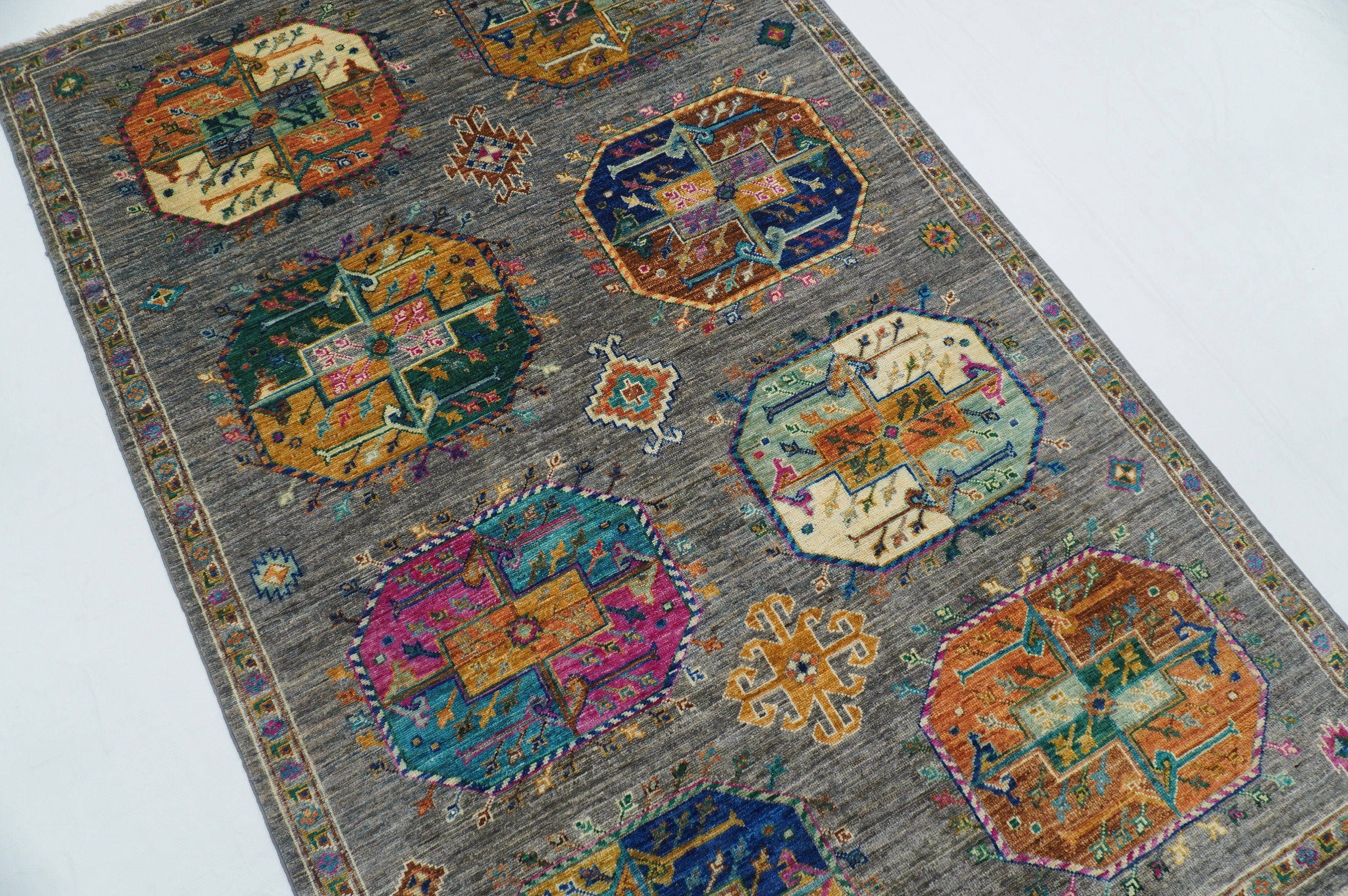 4x6 Ersari Gray Modern colors Afghan hand knotted Wool Area Rug - Yildiz Rugs