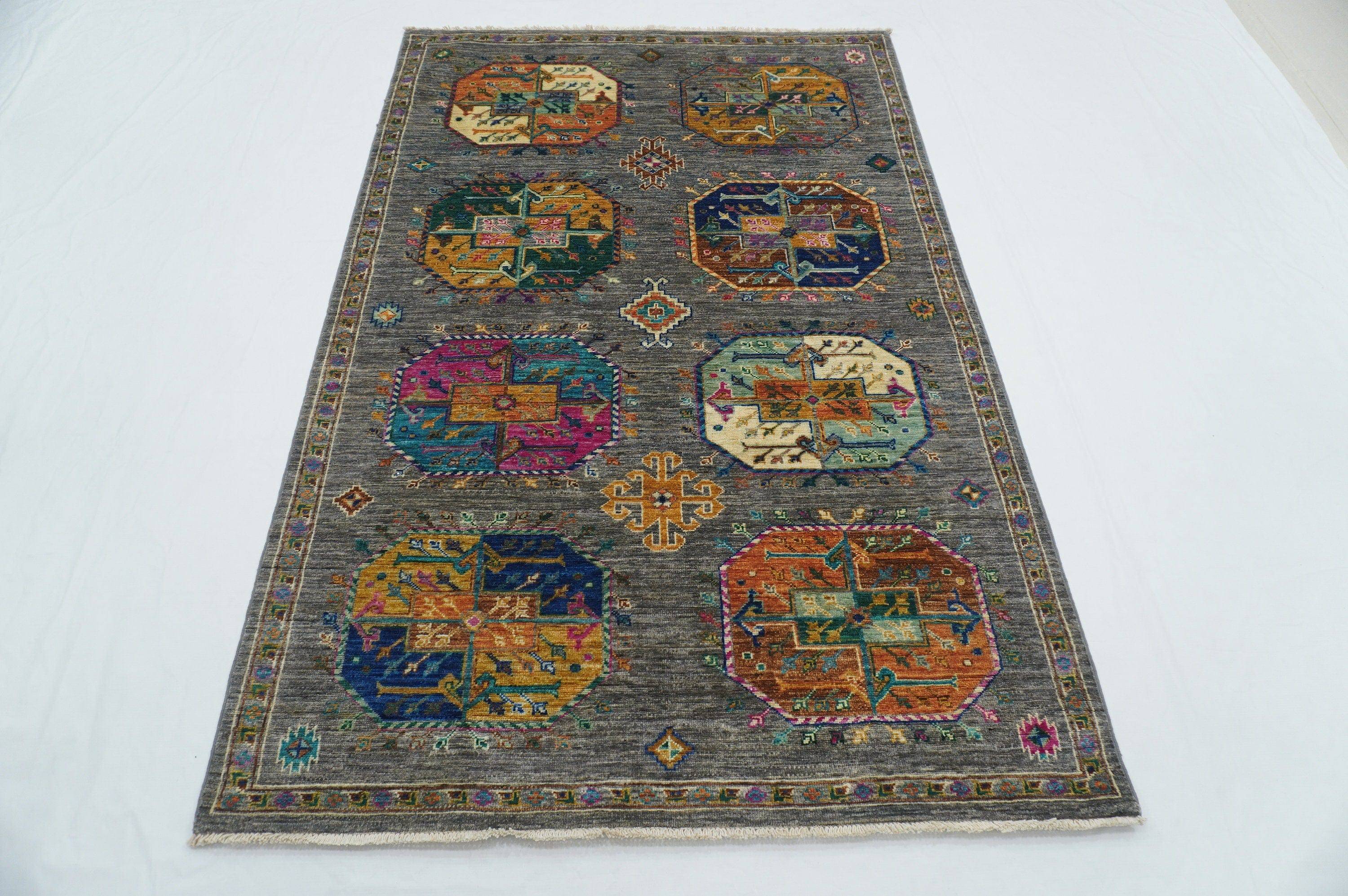 4x6 Ersari Gray Modern colors Afghan hand knotted Wool Area Rug - Yildiz Rugs