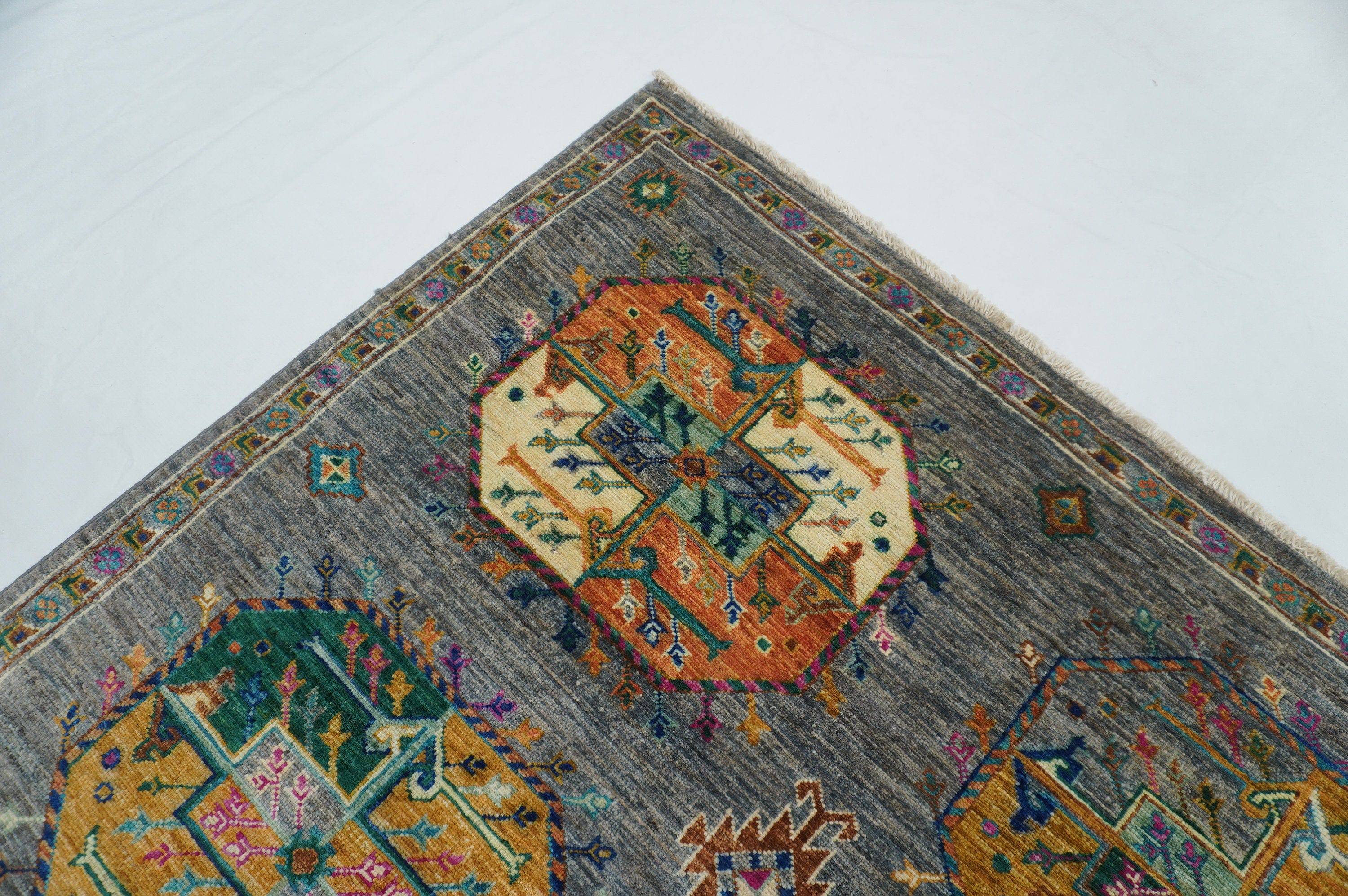 4x6 Ersari Gray Modern colors Afghan hand knotted Wool Area Rug - Yildiz Rugs