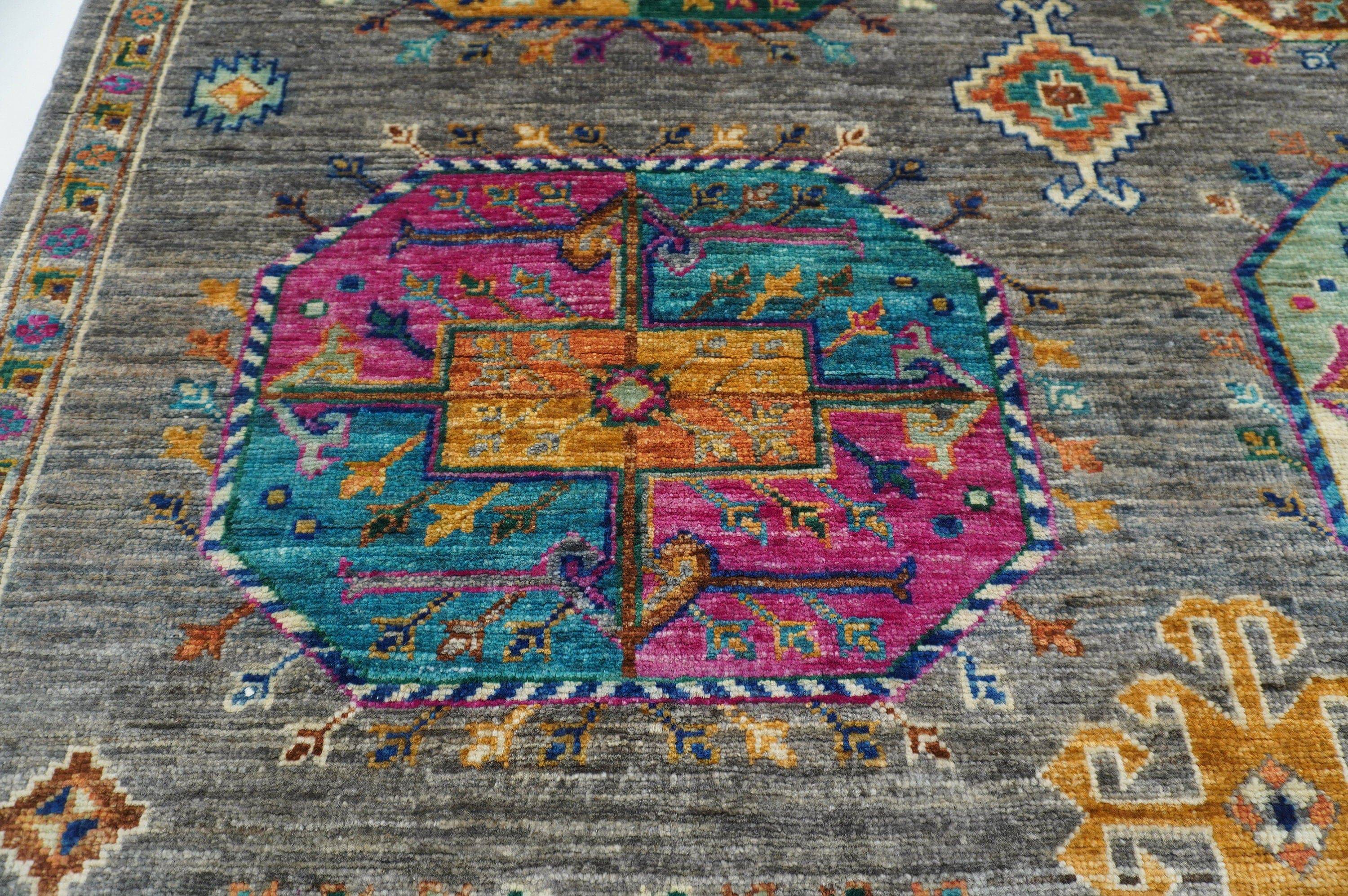 4x6 Ersari Gray Modern colors Afghan hand knotted Wool Area Rug - Yildiz Rugs