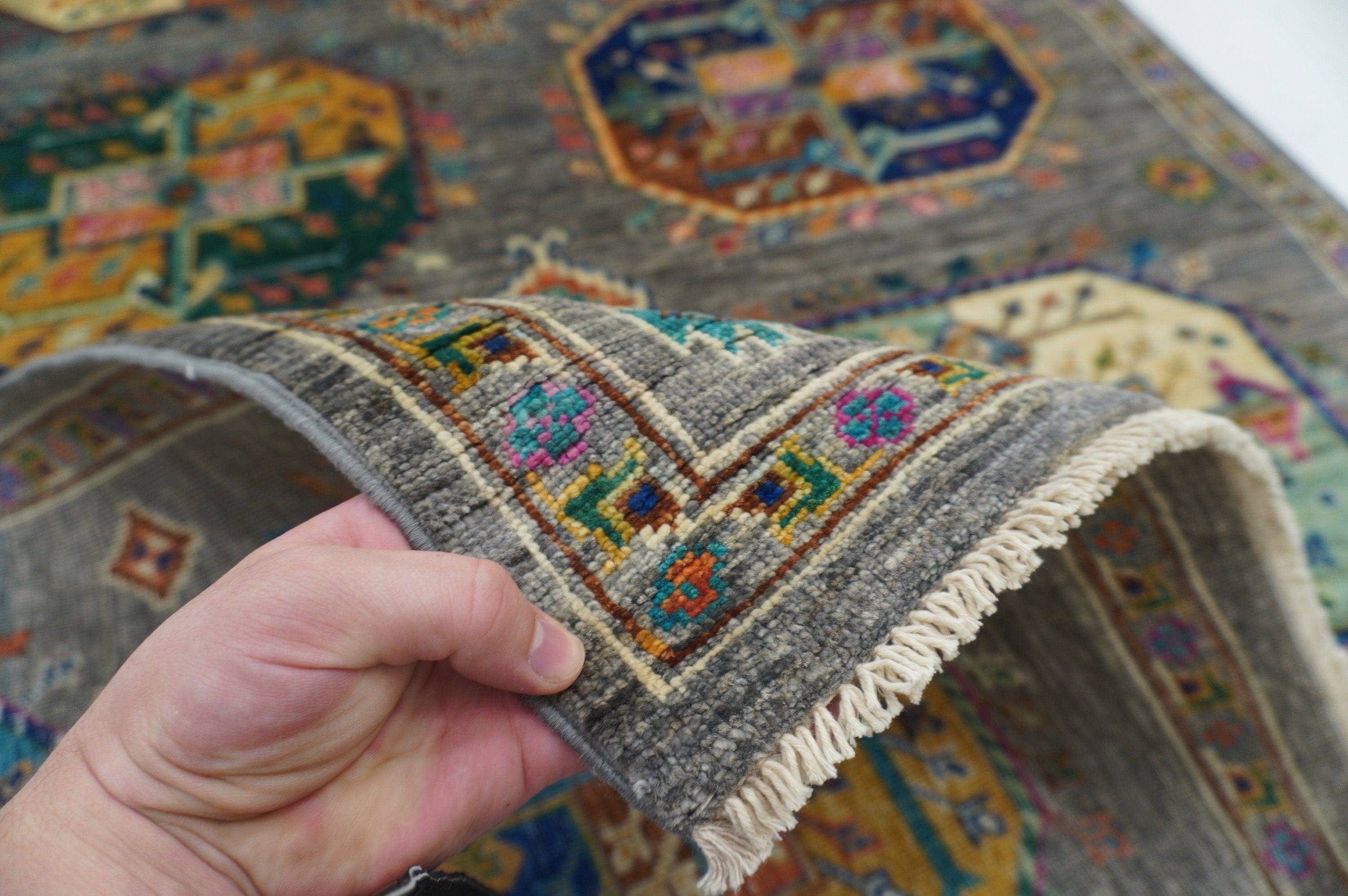 4x6 Ersari Gray Modern colors Afghan hand knotted Wool Area Rug - Yildiz Rugs