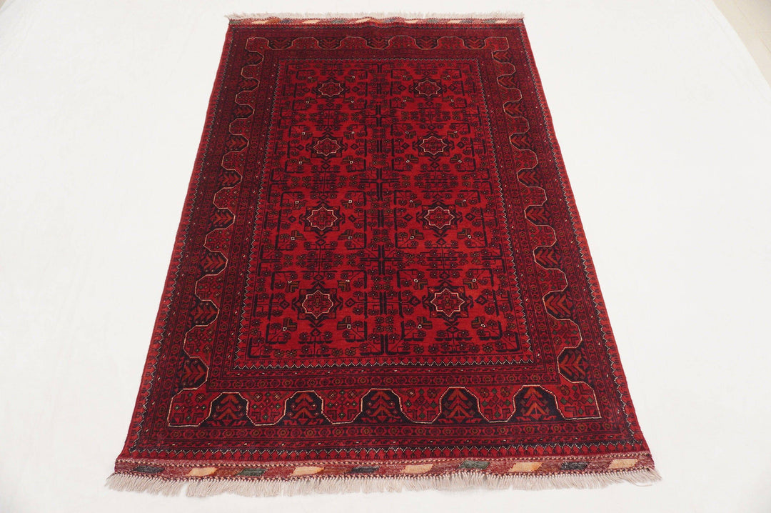 4x6 Red Afghan Khal Mohammadi hand knotted Wool Area Rug - Yildiz Rugs