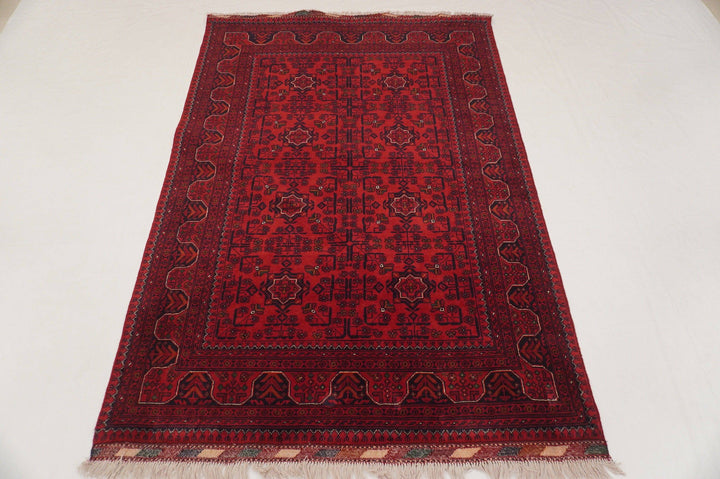 4x6 Red Afghan Khal Mohammadi hand knotted Wool Area Rug - Yildiz Rugs