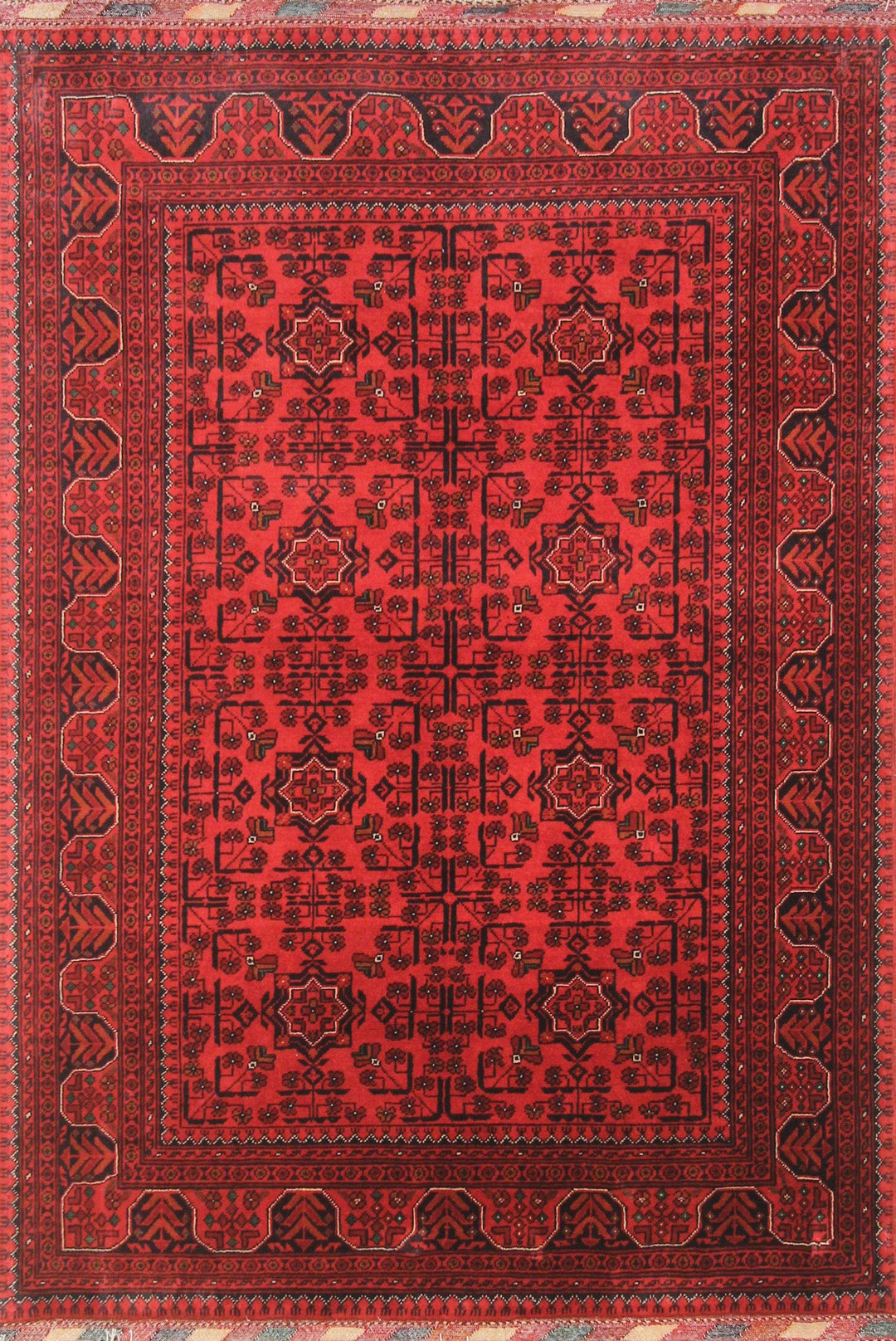 4x6 Red Afghan Khal Mohammadi hand knotted Wool Area Rug - Yildiz Rugs