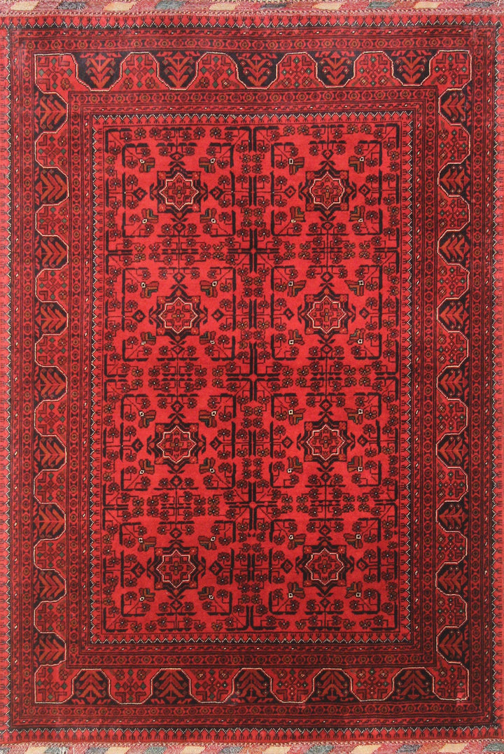 4x6 Red Afghan Khal Mohammadi hand knotted Wool Area Rug - Yildiz Rugs